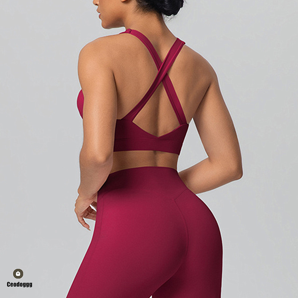 Sports Bra Racerback - Pad Cross Shoulder Strap Yoga Bra