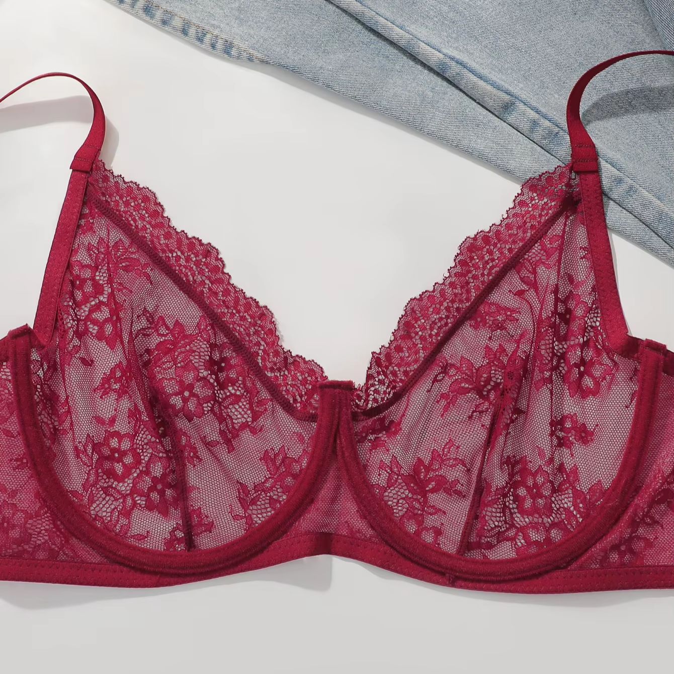 Women Plus Size Red Lace Sheer - Sheer Bra Lace recension och pris